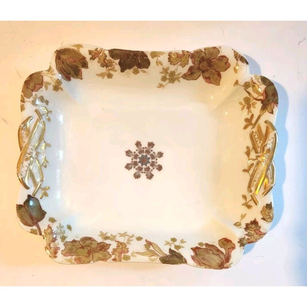 Haviland & Co Limoges France Leaf Flower 9" x 7" Serving Dish Tray Gold Autumn